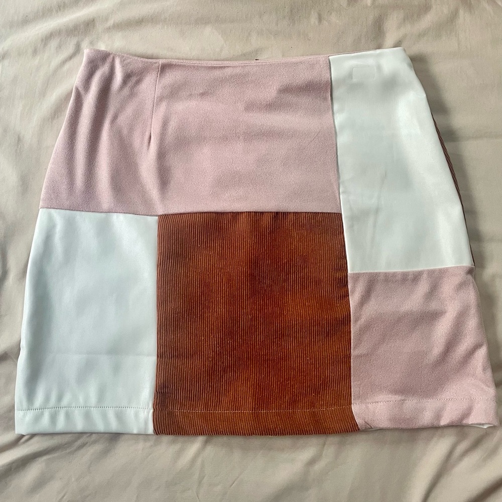 Pink and Burnt Orange Patchwork Mini Skirt